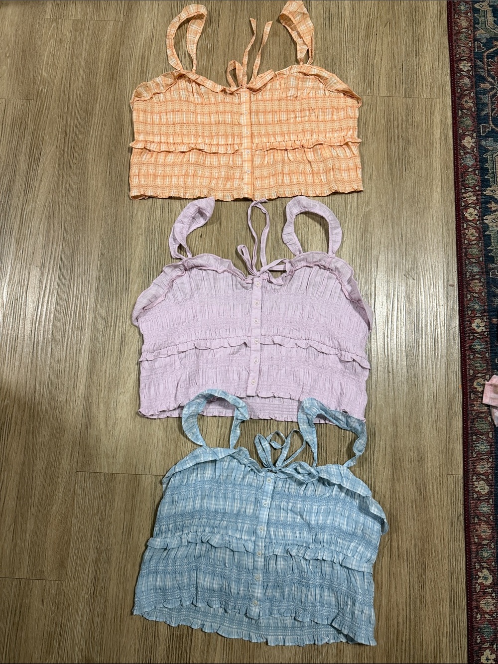 American Eagle 3 Smocked Ruffle Tie-Front Tank Top blouses XL